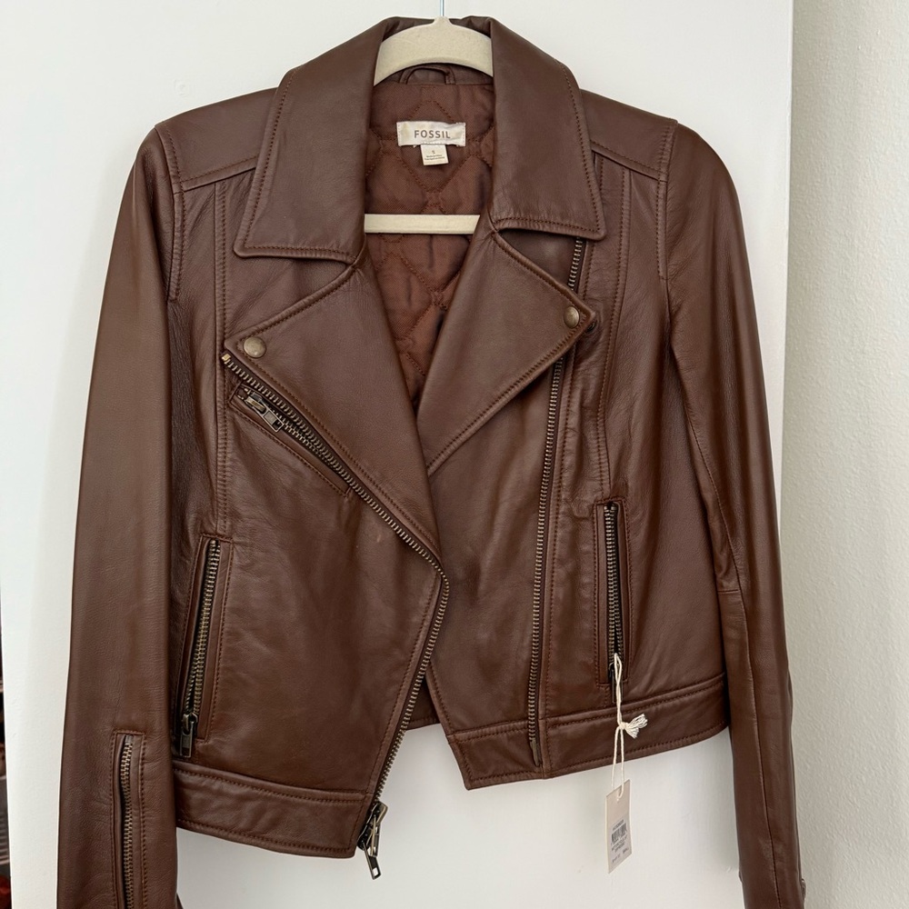 Like New with Tags! Fossil Leather Motorcycle Jacket Espresso